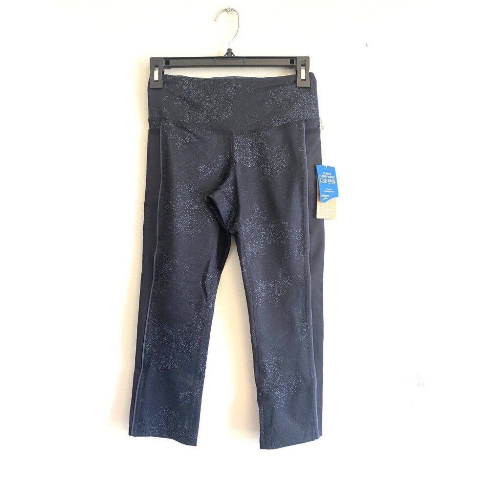 Brooks NWT Greenlight Capri Women’s Running Leggings Black Speck Pockets Size XS